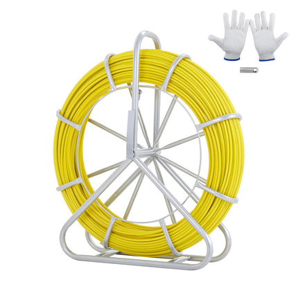 Fiberglass Fish Tape 425 ft, 1/4 in, Steel Reel, 3 Heads