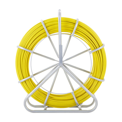 Fiberglass Fish Tape 600 ft, Steel Reel, 3 Pulling Heads