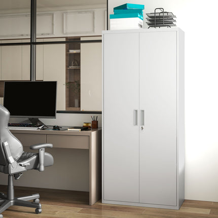 Classeur, armoire de bureau avec 2 portes, armoire polyvalente à 5 niveaux avec étagère réglable, armoire de rangement en acier pour bureau, salon, blanc Aosom