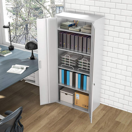 Classeur, armoire de bureau avec 2 portes, armoire polyvalente à 5 niveaux avec étagère réglable, armoire de rangement en acier pour bureau, salon, blanc Aosom