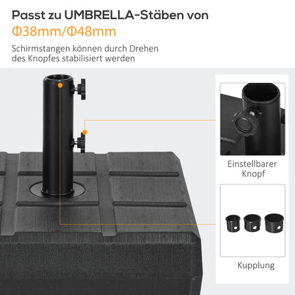 Pied de parasol en plastique remplissable, 30-40 kg, noir