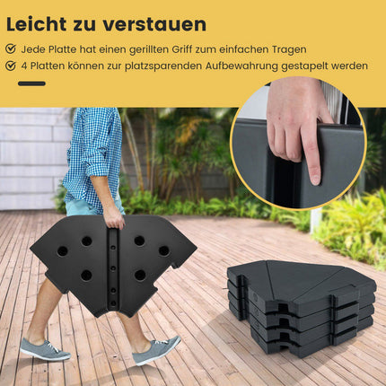 Pied de parasol remplissable, 4 pièces, capacité de 94 kg, noir