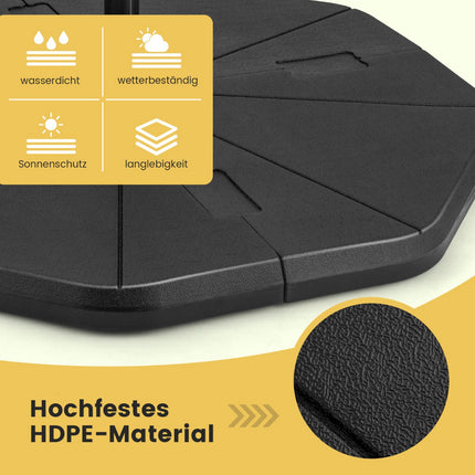 Pied de parasol remplissable, 4 pièces, capacité de 94 kg, noir