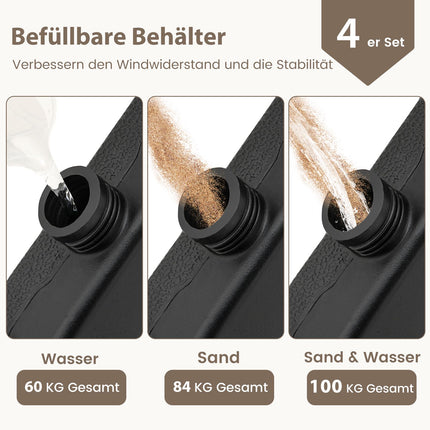 Base de parasol remplissable, 60 L/84 kg, noire, PEHD, 4 plaques