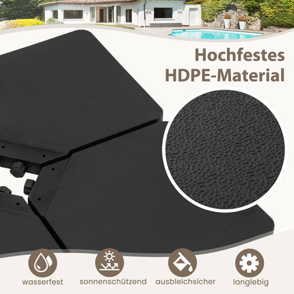 Base de parasol remplissable, 60 L/84 kg, noire, PEHD, 4 plaques