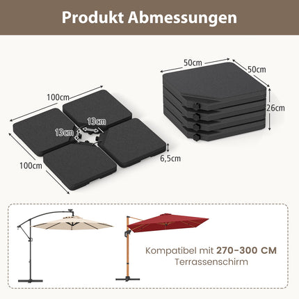 Base de parasol remplissable, 60 L/84 kg, noire, PEHD, 4 plaques