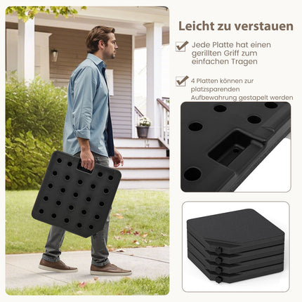 Base de parasol remplissable, 60 L/84 kg, noire, PEHD, 4 plaques