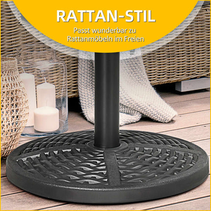 Base de parasol remplissable, style rotin, compatible avec les mâts de 38 à 48 mm