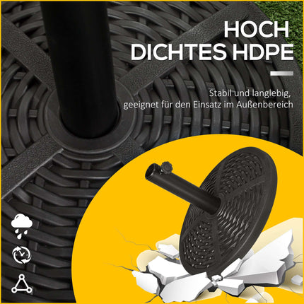 Base de parasol remplissable, style rotin, compatible avec les mâts de 38 à 48 mm