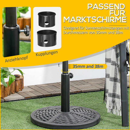 Base de parasol remplissable, style rotin, compatible avec les mâts de 38 à 48 mm