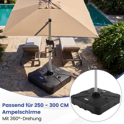 Pied de parasol remplissable avec roulettes, capacité de 170 kg, PEHD, noir