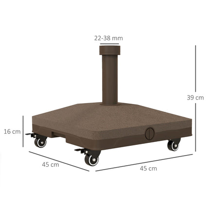 Pied de parasol à remplir avec roulettes, 22-38 mm, marron