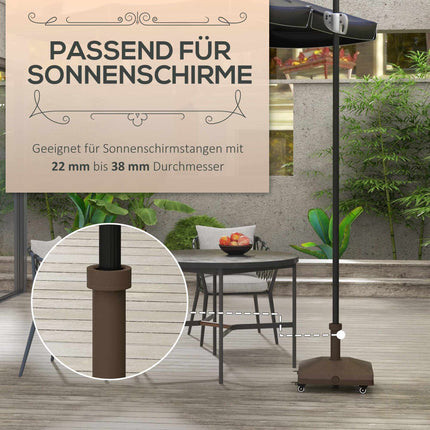 Pied de parasol à remplir avec roulettes, 22-38 mm, marron