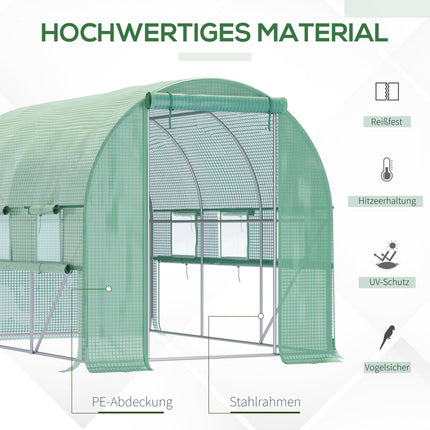 Folientunnel Gewächshaus begehbar - UV-geschützt, 6 Fenster, 2,95x2x2M