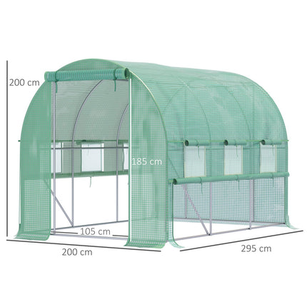 Folientunnel Gewächshaus begehbar - UV-geschützt, 6 Fenster, 2,95x2x2M