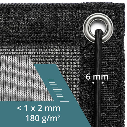 Filet à mailles fines pour remorque, 1,5 x 2,5 m, noir, cordon élastique