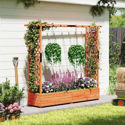 Jardinière en bois de sapin avec treillis et toit, orange