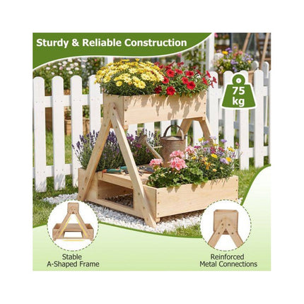 Fir Wood Planter Stand with 3 Boxes and Open Shelf, 75 kg Capacity, Natural