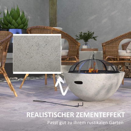 2-in-1-Feuerschale und Grilltisch mit Grillrost, graues Metall