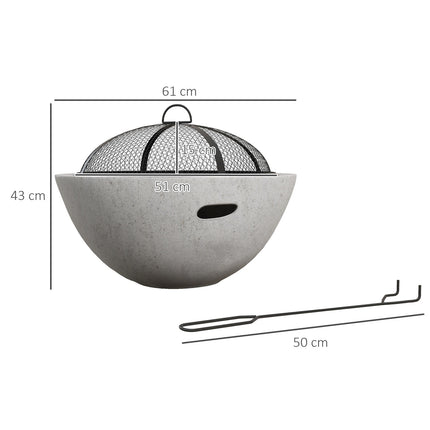 2-in-1-Feuerschale und Grilltisch mit Grillrost, graues Metall