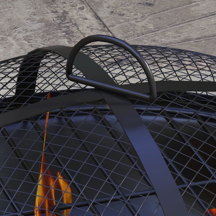 2-in-1-Feuerschale und Grilltisch mit Grillrost, graues Metall