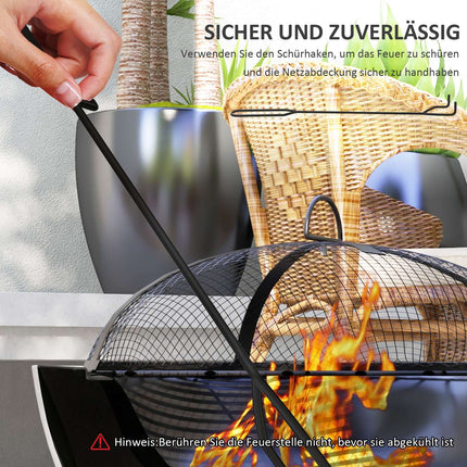 2-in-1-Feuerschale und Grilltisch mit Grillrost, graues Metall