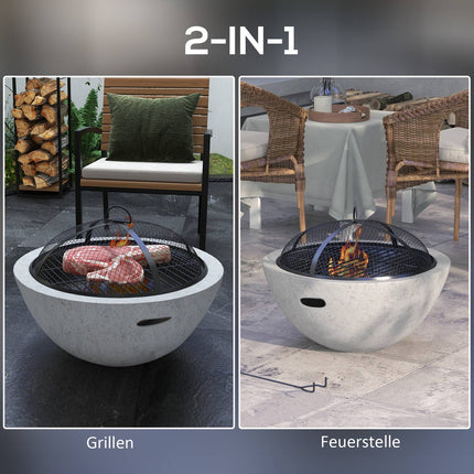 2-in-1-Feuerschale und Grilltisch mit Grillrost, graues Metall