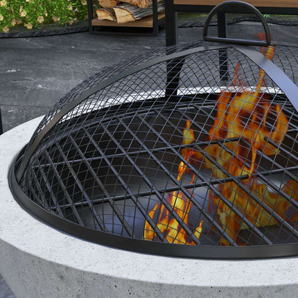 2-in-1-Feuerschale und Grilltisch mit Grillrost, graues Metall