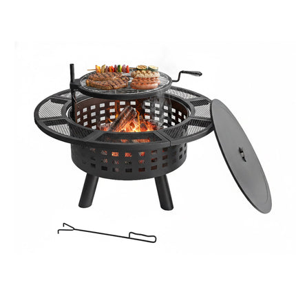 Brasero avec grille pivotante à 360° et tisonnier