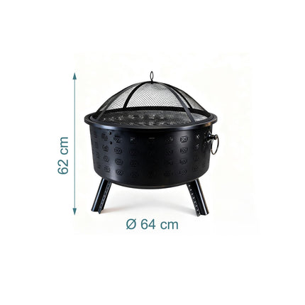 Feuerschale mit Grillrost – Rautenmuster, Schwarz