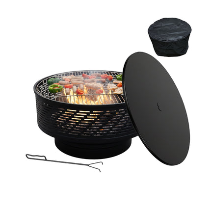 Brasero avec couvercle et grille - Noir, acier inoxydable