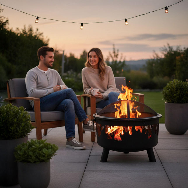 Fire Bowl with Spark Guard – Powder-Coated Steel