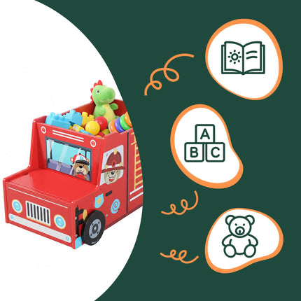 Coffre à jouets en forme de camion de pompiers avec compartiment secret