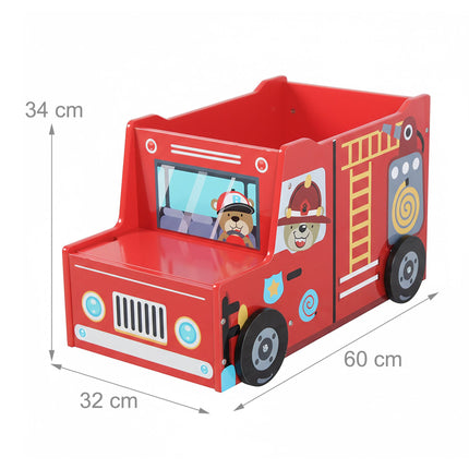 Coffre à jouets en forme de camion de pompiers avec compartiment secret