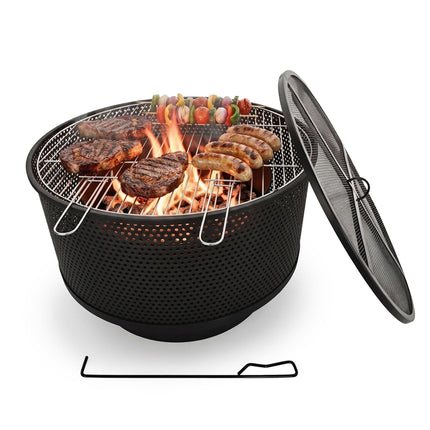 Feuerschale mit Grill, 3-in-1-Tisch, Stahl