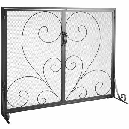 Fireplace Screen, 2-Panel Iron Mesh Spark Guard 990x802mm