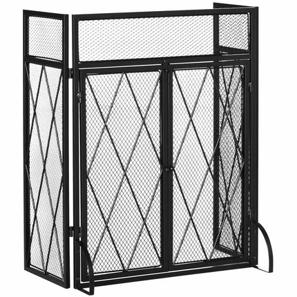 Pare-feu de cheminée pliable à 3 panneaux, métal noir 120 x 79 cm