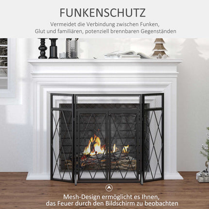 Pare-feu de cheminée pliable à 3 panneaux, métal noir 120 x 79 cm