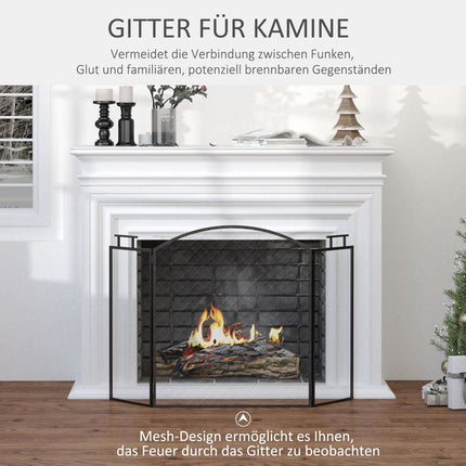 Kaminschutzgitter, faltbarer Funkenschutz aus Metall, schwarz, 110x24x76,5 cm