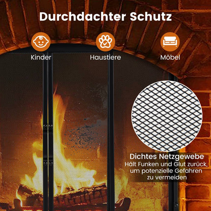 Kaminschutzgitter mit Schiebetüren, 89 x 72 cm, Metallgeflecht
