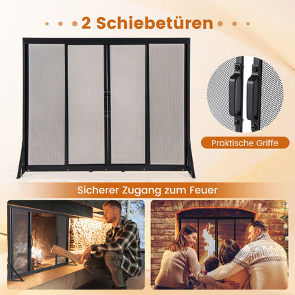 Kaminschutzgitter mit Schiebetüren, 89 x 72 cm, Metallgeflecht