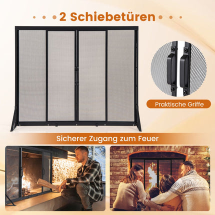 Kaminschutzgitter mit Schiebetüren, 96 x 79 cm, Metallgewebe