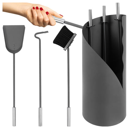 Ensemble d'outils pour cheminée, acier 4 en 1 avec support