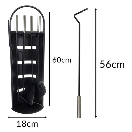 Ensemble d'outils pour cheminée, acier 5 en 1 avec support