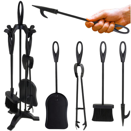 Ensemble d'accessoires de cheminée avec support - Acier inoxydable, 5 pièces