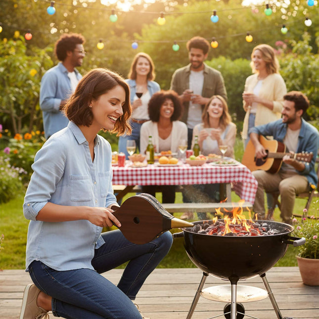 Blasebalg für Kamin und Grill, Holzoptik, starker Luftstrom