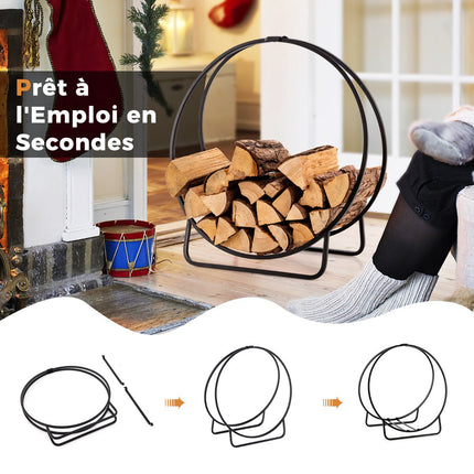 Support à bûches en forme d'arceau, 60 cm, 230 kg, métal, noir