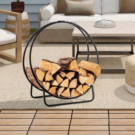 Support à bûches en forme d'arceau, 60 cm, 230 kg, métal, noir