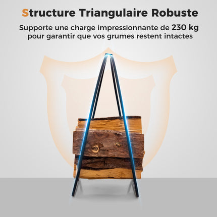 Support à bûches en forme d'arceau, 60 cm, 230 kg, métal, noir