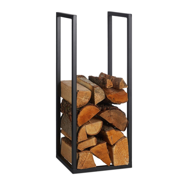 Kaminholzregal – Großer schwarzer Metall-Holzständer